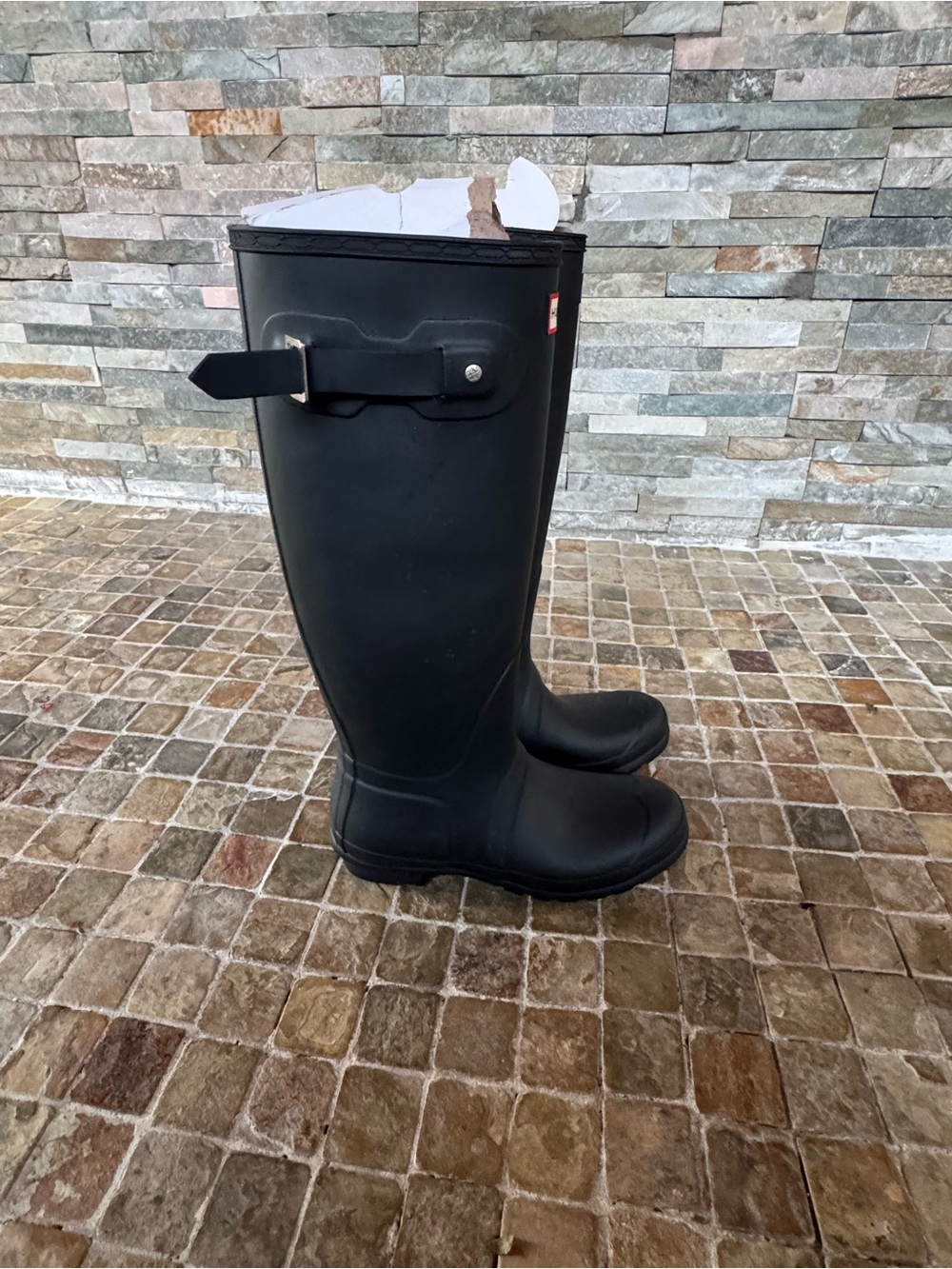 Hunter Black Tall Rubber Rain Boots with Red Logo Trim - Picture 2 of 9